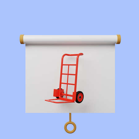 3d illustration of simple object presentation board front view with red box trolleyの写真素材