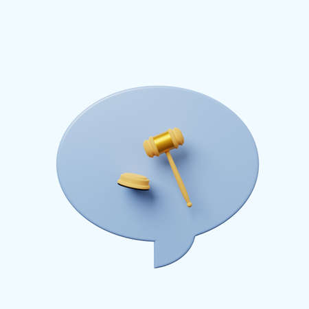 3d illustration chat bubble with judge hammer