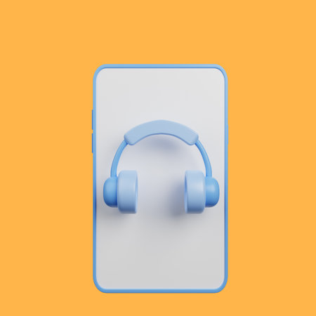 3d illustration of smartphone with headsetの写真素材