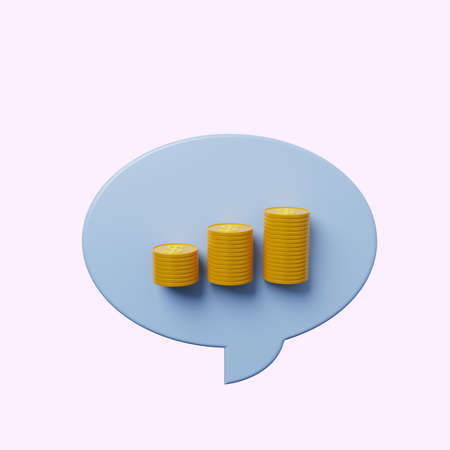 3d illustration chat bubble with stack of coinの写真素材