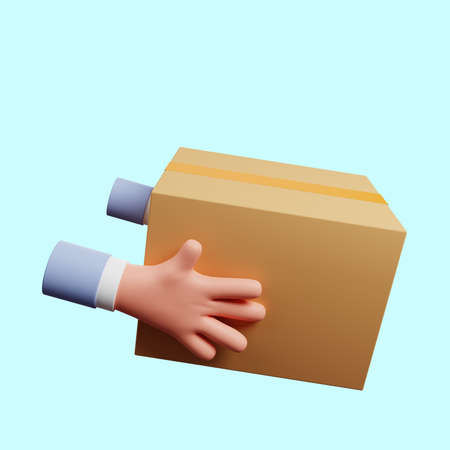 3d illustration of cash on delivery concept box, handの写真素材