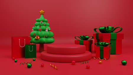 3d illustration merry christmas concept blank product podium sceneの写真素材