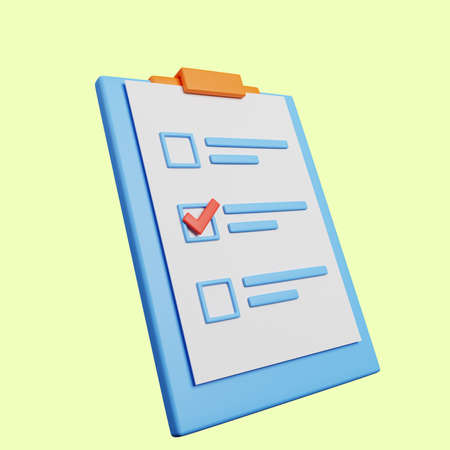 3d illustration of checklist concept on board with paperの写真素材