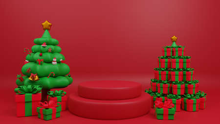 3d illustration merry christmas concept blank product podium sceneの写真素材