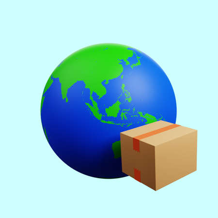 3d illustration of location map icon concept with logistic cardboardの写真素材