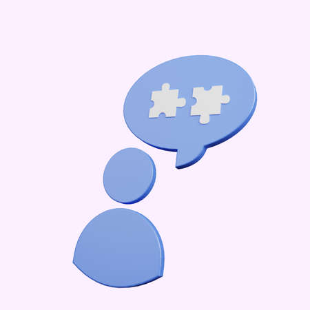 3d illustration of people icon with chat bubble puzzleの写真素材