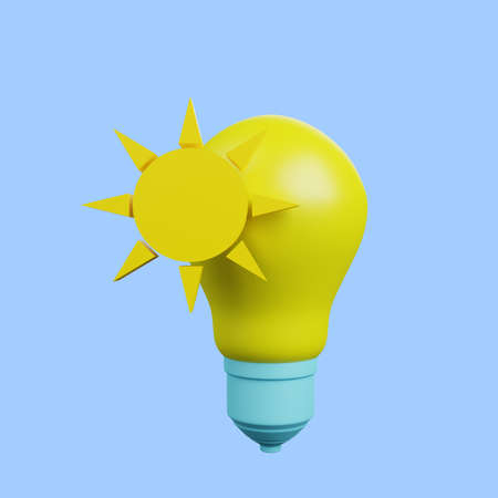 3d illustration of light bulb with sun