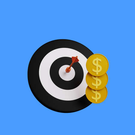 3d illustration of dart on target with coinの写真素材