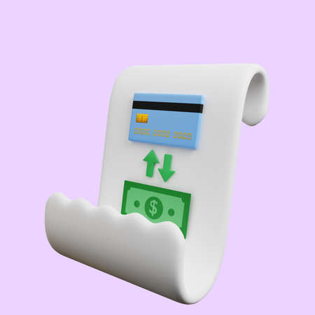 3d illustration of payment concept icon paper with credit card swap money on paper