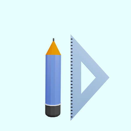 3d illustration of pencil with rulerの写真素材