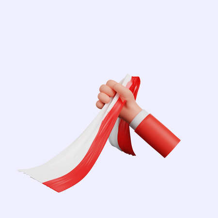 3d illustration hand holding indonesian ribbon flag