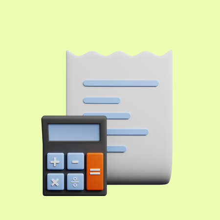 3d illustration of payment concept icon paper with calculatorの写真素材