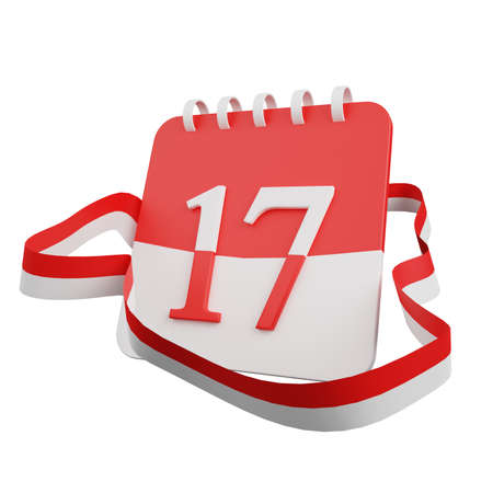 3d illustration of concept independence day indonesian calendar with 17 date and ribbon flag indonesianの写真素材