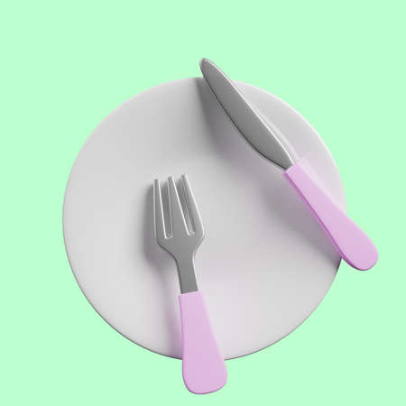 3d illustration of sign language with cutlery concept pause or breakの写真素材