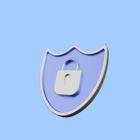 3d illustration of security concept shield with padlockの写真素材