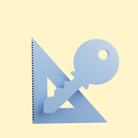 3d illustration of simple icon key and ruler