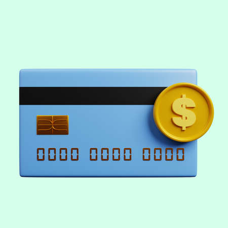 3d illustration of payment concept icon paper with credit card and coin