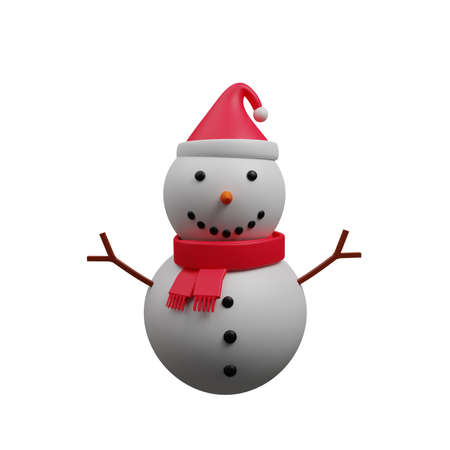 3d illustration of christmas decoration simple object snowman wearing santa hatの写真素材