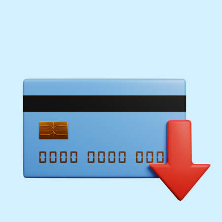 3d illustration of payment concept credit card with arrow downの写真素材