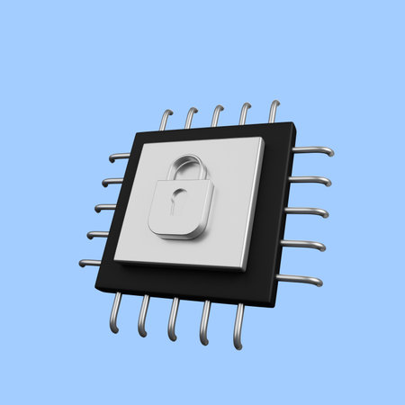 3d illustration of security concept processor with padlock