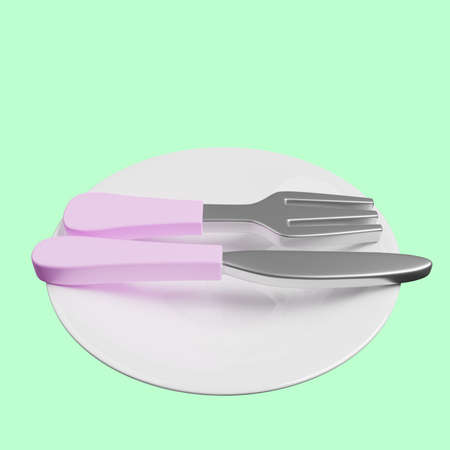 3d illustration of sign language with cutlery concept likeの写真素材