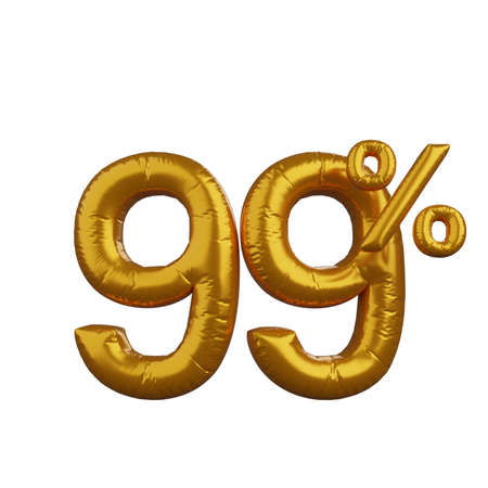 3d illustration of discount balloon numeral text concept golden 99%の写真素材