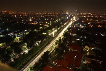 Aerial view of the city at night. Long exposure photograph.の写真素材