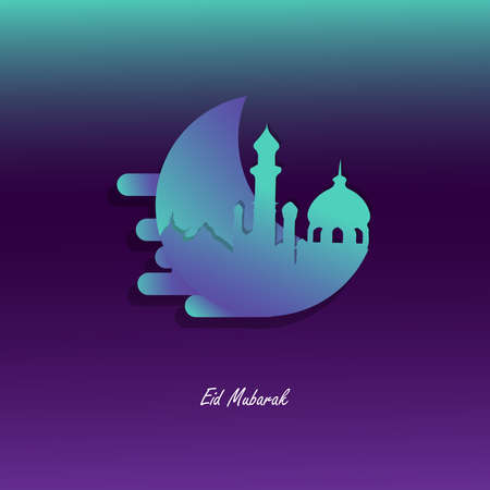 Eid Mubarak day illustration design with blue gradient colorのイラスト素材