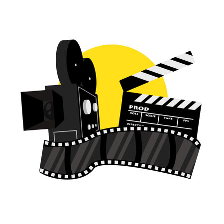 Movie clapper board and camera on a white background. Vector illustrationのイラスト素材