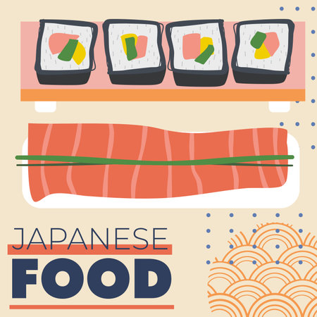 japanese food menu design with sushi and rolls vector illustration designのイラスト素材