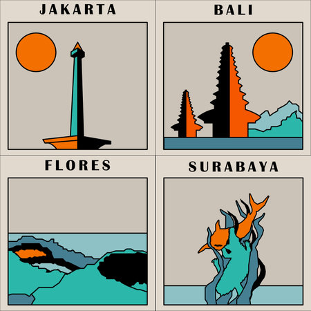 Jakarta, Indonesia. Set of vector illustrations of Indonesia.のイラスト素材