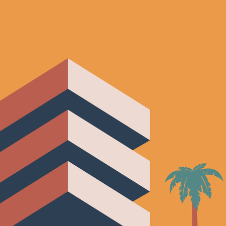 Abstract background with a skyscraper and palm tree. Vector illustration.のイラスト素材