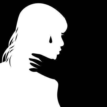 silhouette of a girl with closed eyes on a black backgroundのイラスト素材
