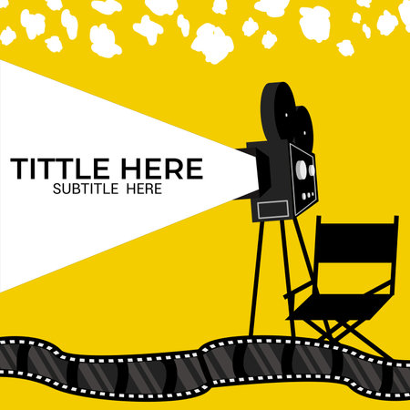 Movie background with film projector and chair. Vector illustration in flat styleのイラスト素材