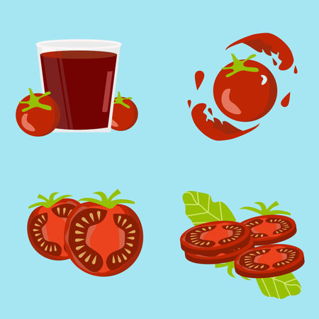 Tomato juice in a glass and ripe tomatoes. Vector illustration.の写真素材
