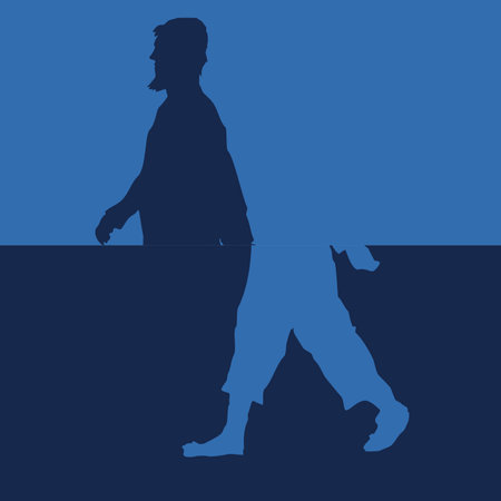 Silhouette of a man with a skateboard on a blue backgroundのイラスト素材