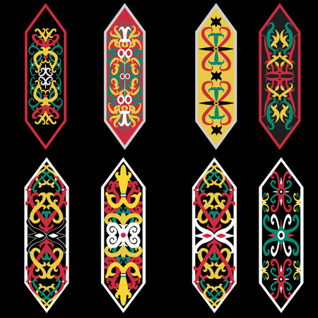 Vector set of decorative tags with ethnic ornaments in retro styleのイラスト素材