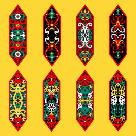 Vector set of decorative tags with ethnic ornaments. Boho style.のイラスト素材