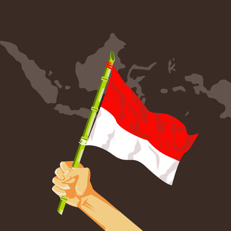 Indonesia flag in hand. Hand holding Indonesian flag. Vector illustrationのイラスト素材