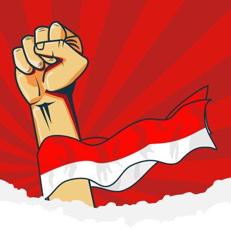 Indonesia raised fist in protest against the government. Vector illustration.のイラスト素材