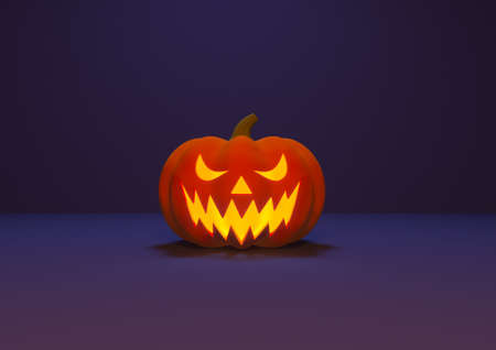 Holiday card for Halloween. Purple background and orange pumpkins. 3d illustration.の写真素材