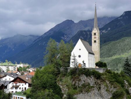 Church at Scuol, Lower Engadine, Switzerlandの写真素材