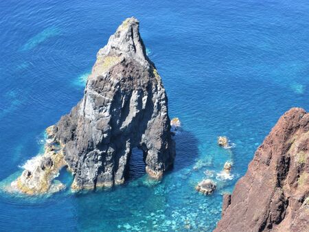 Sea stack at Ponta de Rosais, Sao Jorge island, The Azoresの写真素材