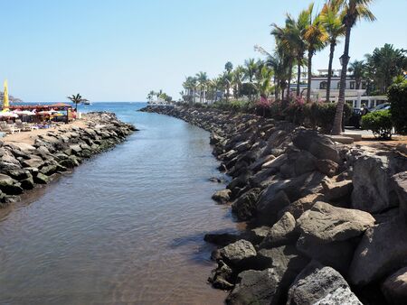 Tidal water channel at Puerto de Mogan, Gran Canariaの写真素材