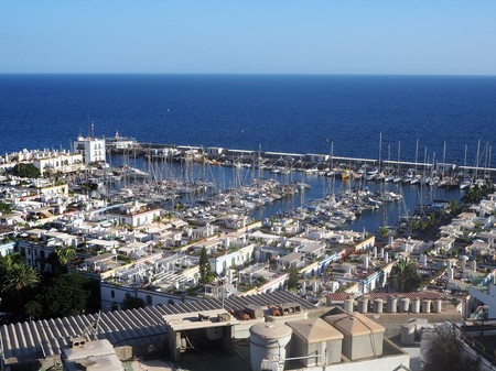View over the picturesque port at Puerto de Mogan on Gran Canariaの写真素材