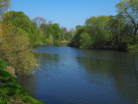 River Ouse at Bishopthorpe near York, England, on a beautiful spring morningの写真素材