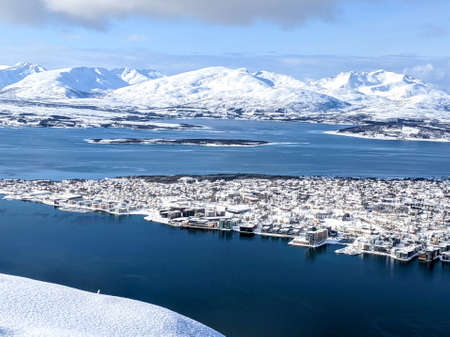 View of Tromso island, Norway, from aboveの写真素材