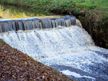Small waterfall in a narrow fast flowing streamの写真素材
