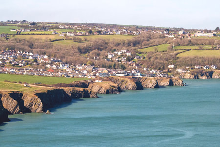 View towards Aberporth from the Ceredigion Coast Path, Walesの写真素材