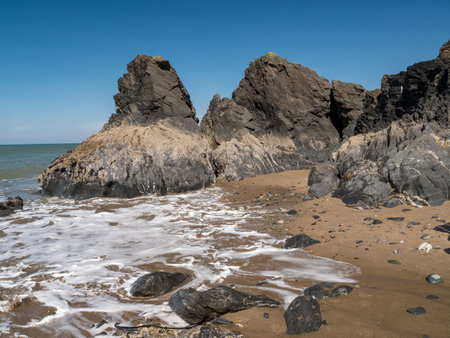 Rocky coast at Tresaith in Ceredigion, Walesの写真素材
